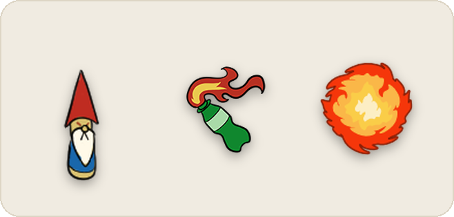 The fire gnome, the incendiary firebomb it lobs, and the fire it leaves burning on the floor