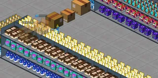 Extinguisher tower firing across aisle with defender unit nearby