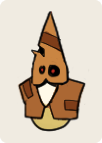 An armoured gnome: a tall pointed hat, bright red eyes and a heavy leather jerkin over a pale body