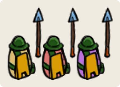 Three shield-wall defenders stood in a rank, green helmets and shields up, pikes raised behind them
